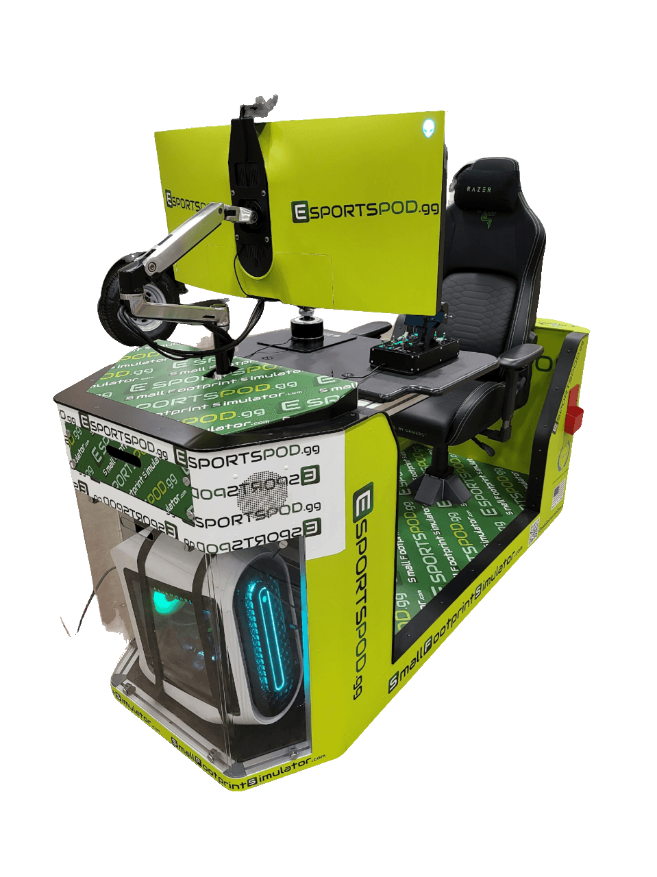 Small Footprint Simulator pod with flight controls mounted