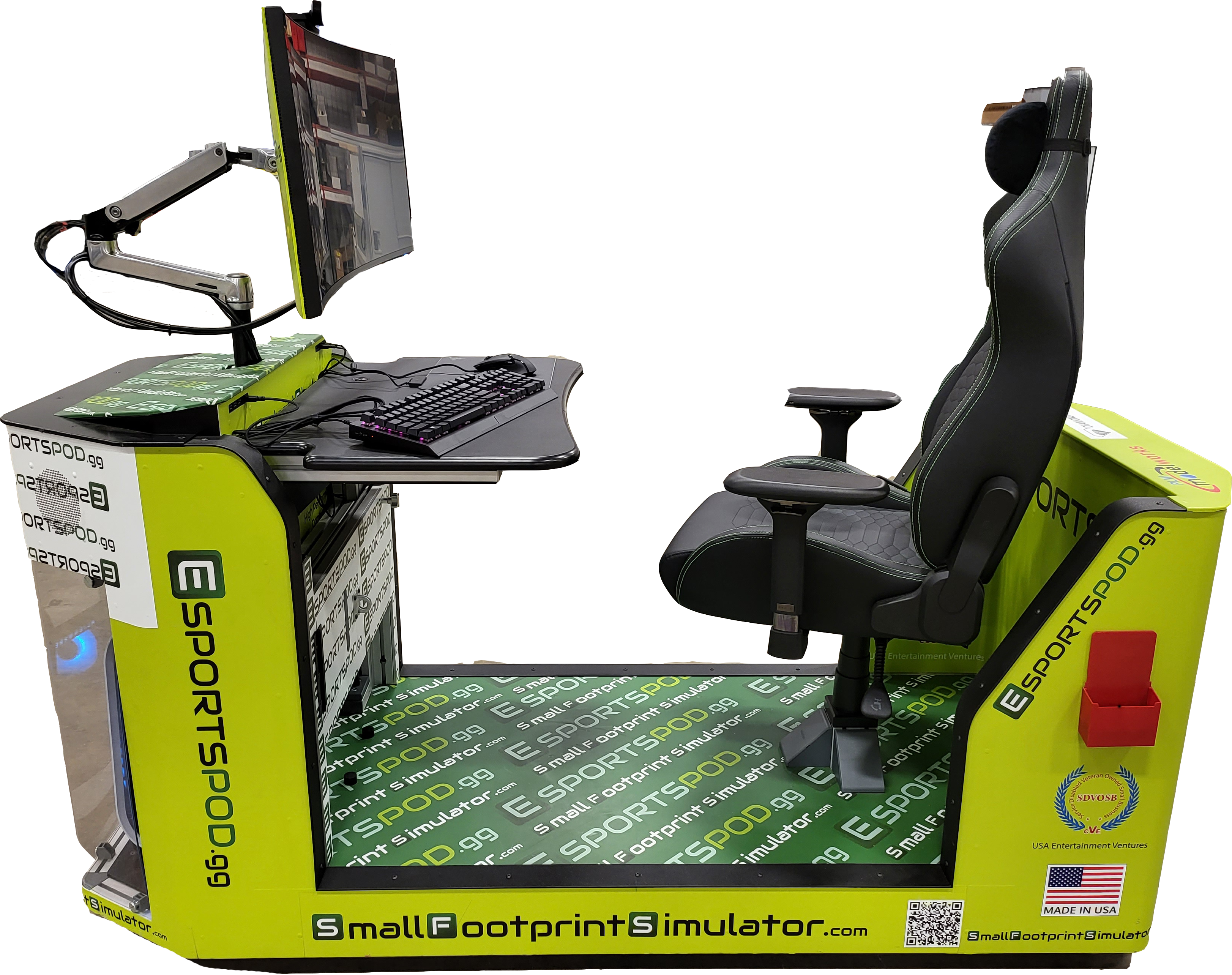 Small Footprint Simulator Esports Pod, side view